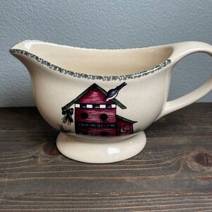 Vintage‎ Home & Garden Party Birdhouse Stoneware Gravy Boat